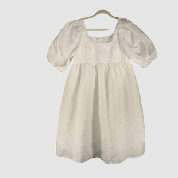 Two Twin Style Other - One Twin Style White Dress Girls 8 Puff Sleeve Textured Fabric Lined Full NEW